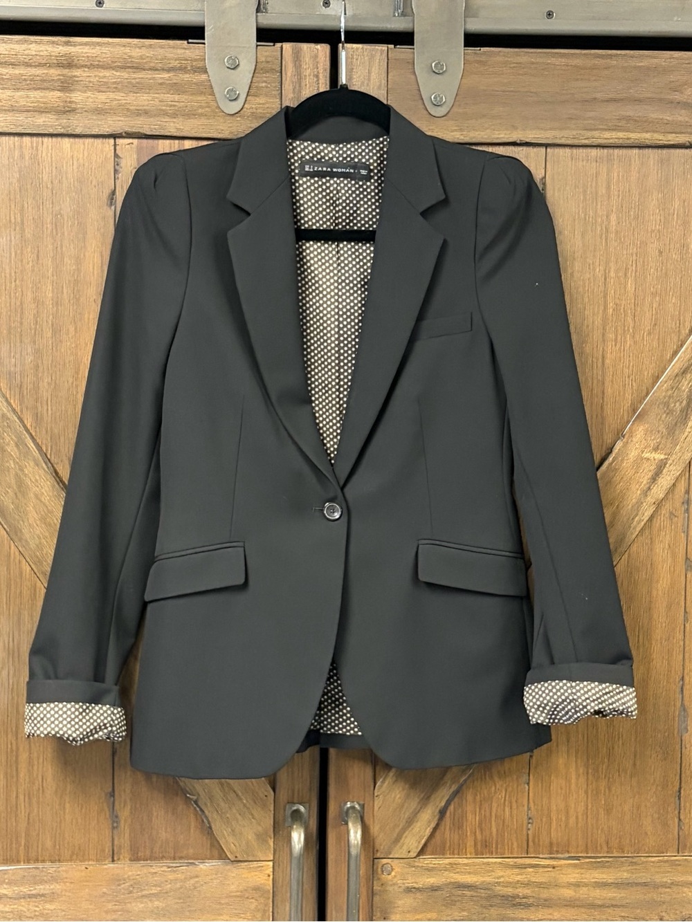 Zara Woman Classic Tailored Blazer with Star Print Lining Black Size Small - Picture 2 of 9